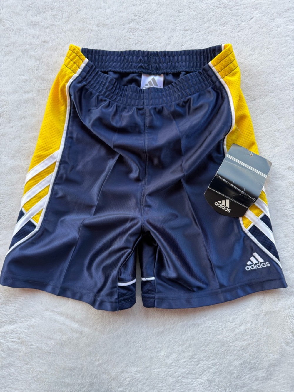 adidas Navy Shorts with Yellow & White Side Panels Size 3T - Picture 2 of 8